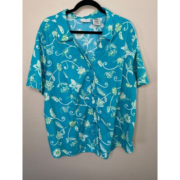 White Stag Womens Plus‎ Teal Bay Floral Butterfly Button-Up Shirt Size 18/20 - Picture 2 of 7